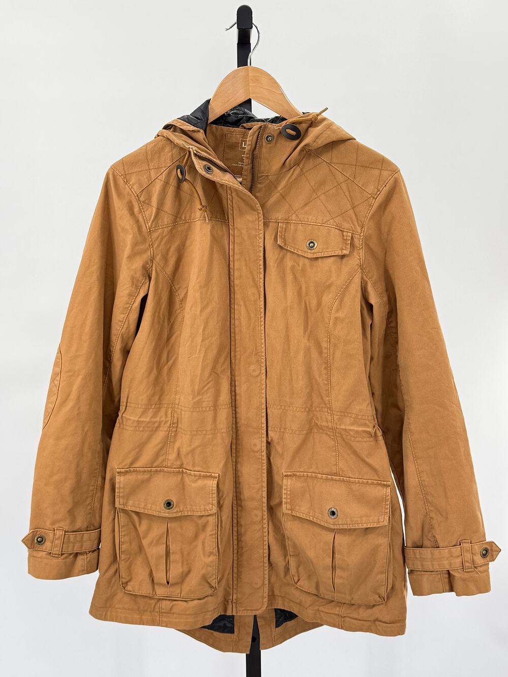 L.L. Bean Khaki Cotton Hooded S Reg Utility Field Women's Thinsulate Jacket Coat